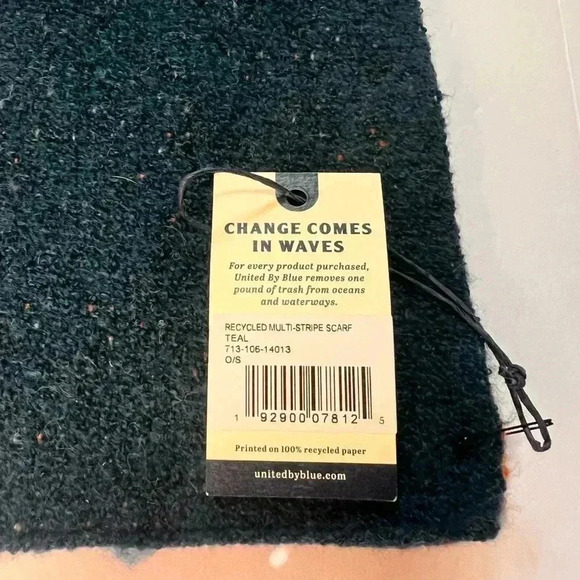 NWT- United by Blue Multi Stripe Recycled Scarf- Color Teal (Sold Out) - Picture 6 of 12